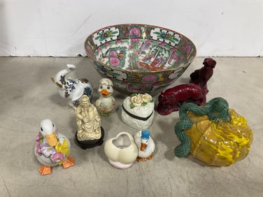 Glass Pumpkin Decor, Various Figurines, and Ceramic Bowl (Tallest - 4in)