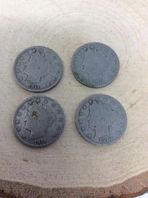 4 Liberty Head Nickels(1910 and 1911)