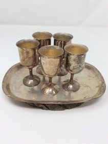 Vintage silverplated cordial goblets with tray(Sheridan silverplate set)