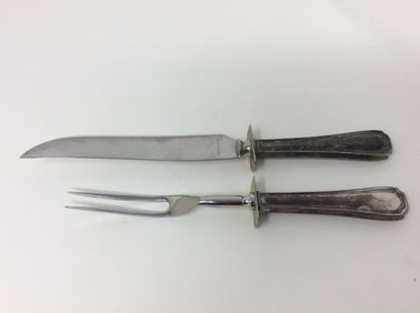 Vintage sterling handled carving fork and knife set