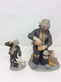 Lot of 2 Emmett Kelly clown collection figurines(tallest 8in.)