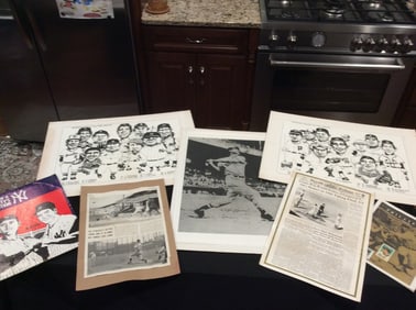 Various black and white baseball prints on board(largest 18in.x24in.) and ephemera