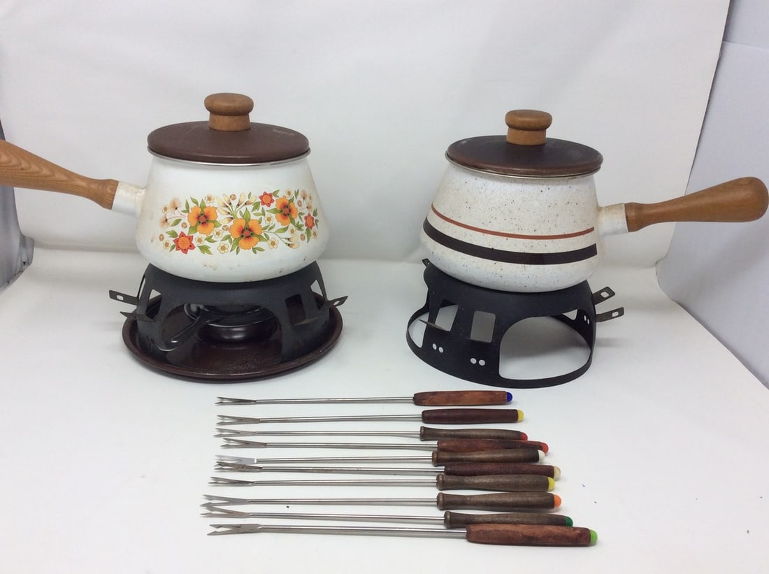 2 Vintage Chocolate Fondue Sets *1 missing tray/burner* (1 of 1)