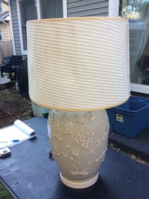 Beige lamp raised floral art (missing fivial-24in.tall)