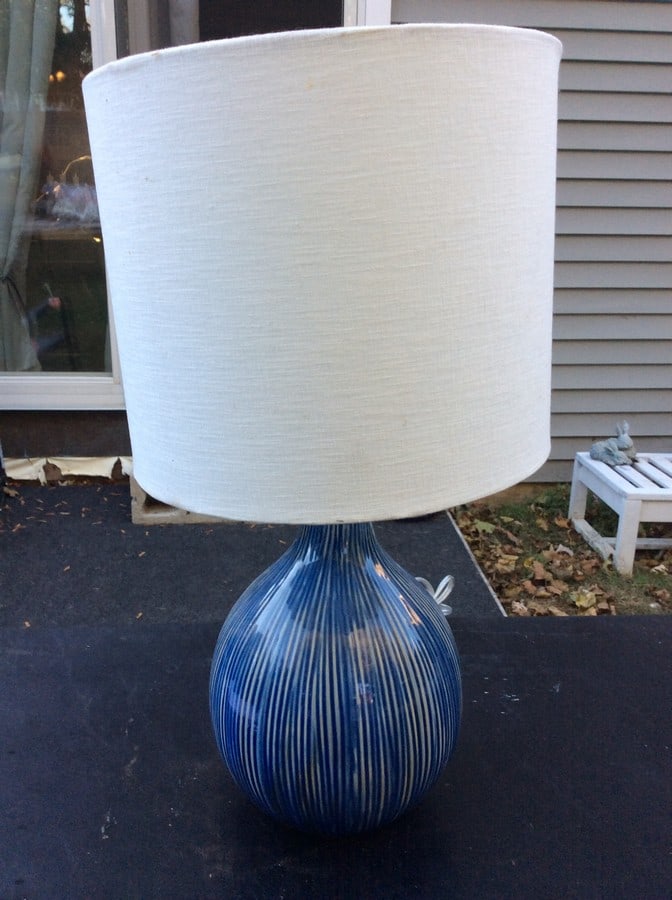 Blue and white striped table lamp(22in.tall): Blue and white striped table lamp(22in.tall)