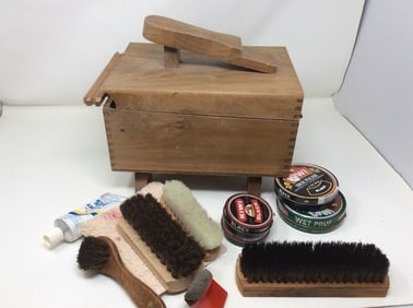 Vintage shoebox and cleaning supplies