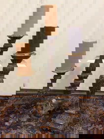 Lot of large candleholders(gold tones-tallest 21in.)