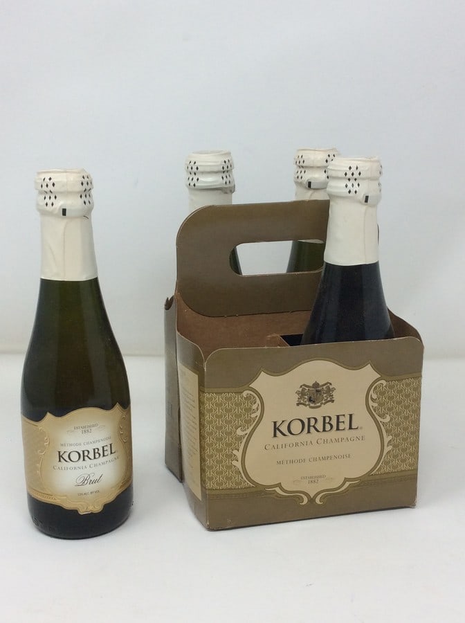 Vintage four pack of Korbel California champagne individual bottles: Vintage four pack of Korbel California champagne individual bottles