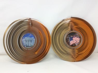 Metal wind spinners(double sided-American flag with fireworks and Statue of Liberty/lighthouse)