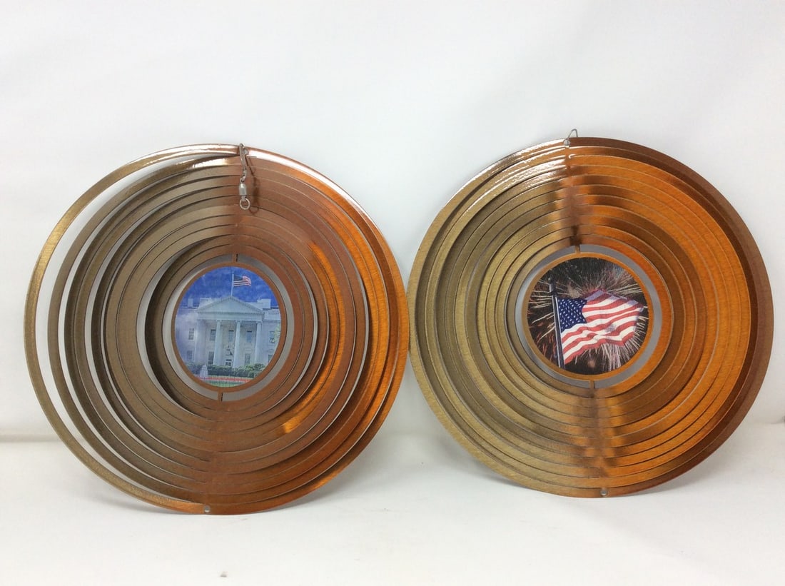 Metal wind spinners(double sided-American flag with fireworks and Statue of Liberty/lighthouse): Metal wind spinners(double sided-American flag with fireworks and Statue of Liberty/lighthouse)