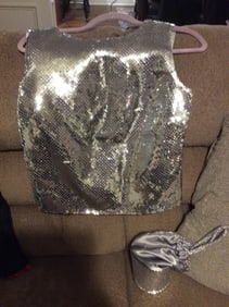 Silver sequins top with matching purse(Medium)