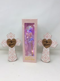 Without Blinking rose and 2 wooden be brave crosses