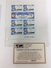 Princess Diana Royal wedding collector's postage stamp with COA
