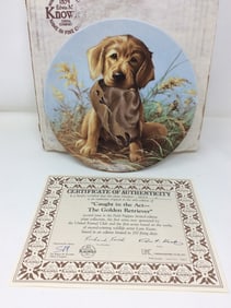 Caught in the Act' Golden Retriever Plate with COA (8.5in Across)