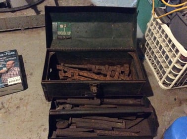 Large Metal Toolbox with Vintage Tools
