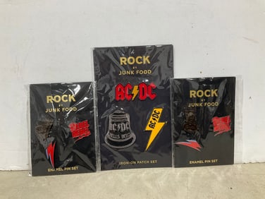 ACDC iron on patches and enameled pins