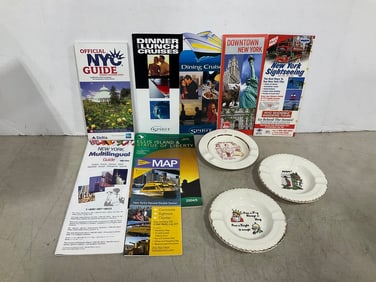NY brochures and decorative ashtrays