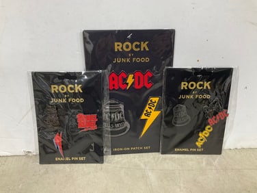 ACDC iron on patches and enameled pins