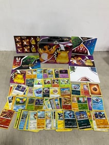 Various Pokemon Cards with Tin Lunchbox