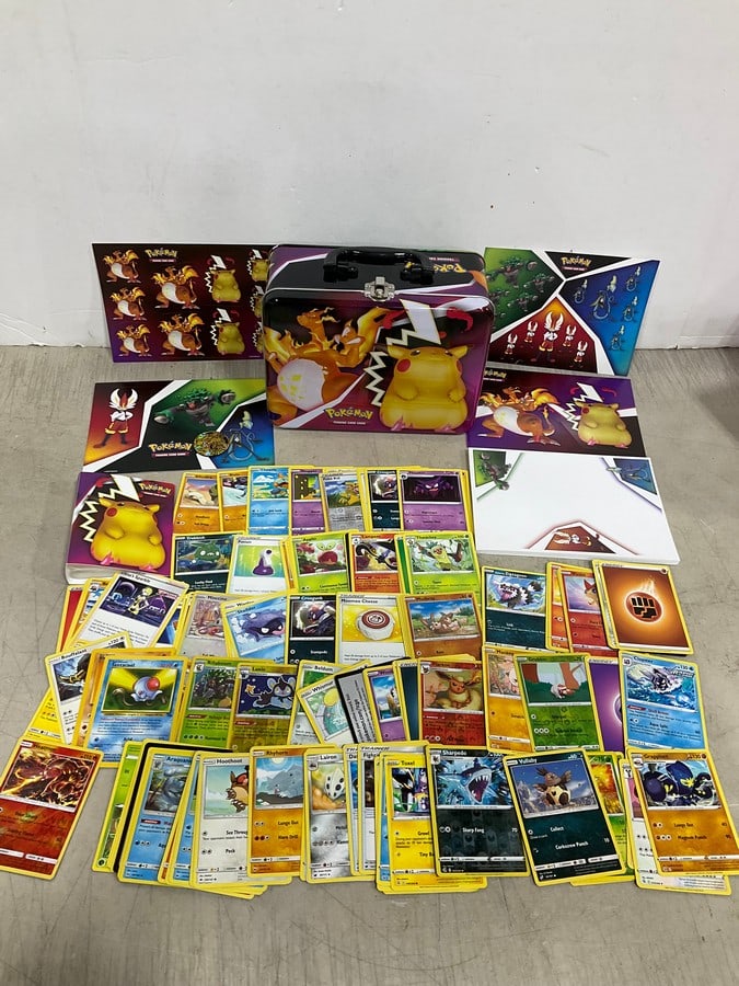 Various Pokemon Cards with Tin Lunchbox: Various Pokemon Cards with Tin Lunchbox