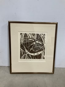 Framed and signed 'The Happy Cat' Art Print (10.75inx12.25in)