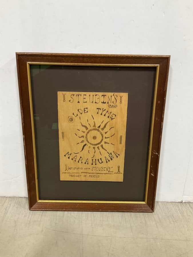 Steubins old time Marahuana framed wooden sign (10.25in.x12in.): Steubins old time Marahuana framed wooden sign (10.25in.x12in.)
