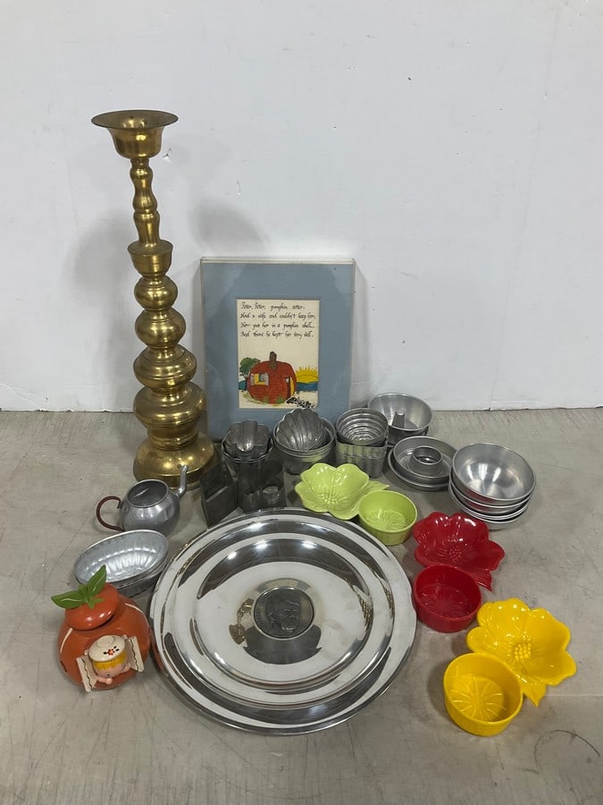 Brass Candle Holder (18in Tall), Pewter Jimmy Carter Plate, and more: Brass Candle Holder (18in Tall), Pewter Jimmy Carter Plate, and more