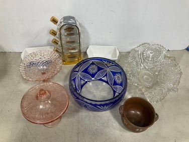 Vintage Garnier Four-Compartment Liquer Bottle, Depression Glass, Glass Bowls, and more
