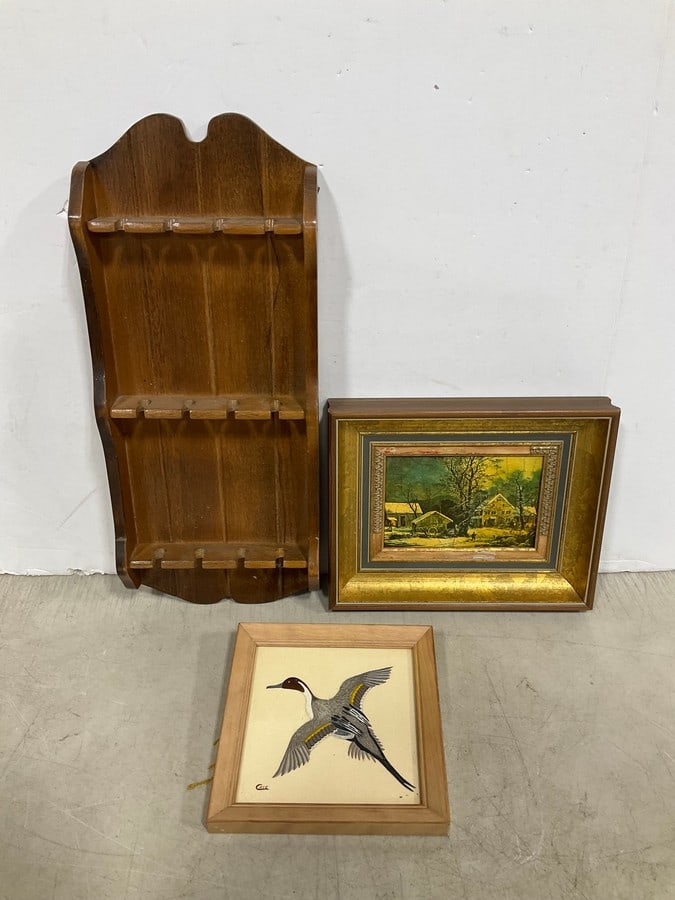 Vintage Wooden Spoon Rack (18in Tall) and Various Framed Artwork (1 of 1)
