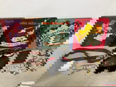 Vintage records, pins, bracelets, sunglasses, and more