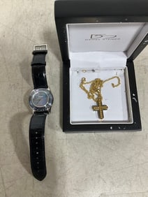 Honora watch and costume cross necklace