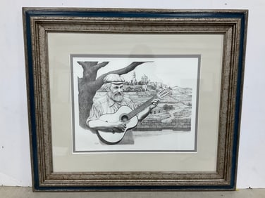 Framed Black and White Art Print Signed Emanuel Schary (26inx30in)