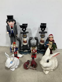 Lighthouse Candle Holders, Nutcracker (15.25in), Ceramic Bunnies, and more