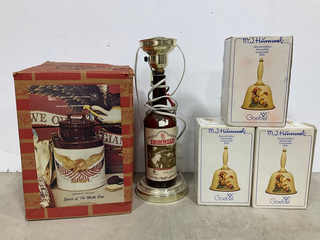 Various Goebel Bells, Ironweed Bottle Lamp (14.5in Tall), and more: Various Goebel Bells, Ironweed Bottle Lamp (14.5in Tall), and more