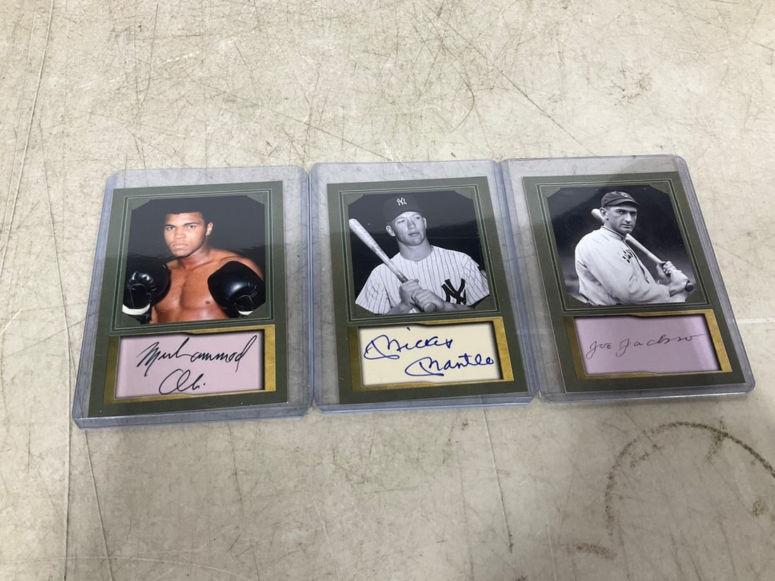 Collectible facsimile sports cards(Muhammad Ali, Mickey Mantle, and Joe Jackson) (1 of 1)