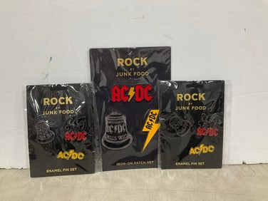 ACDC enamel pin sets and iron on patch set