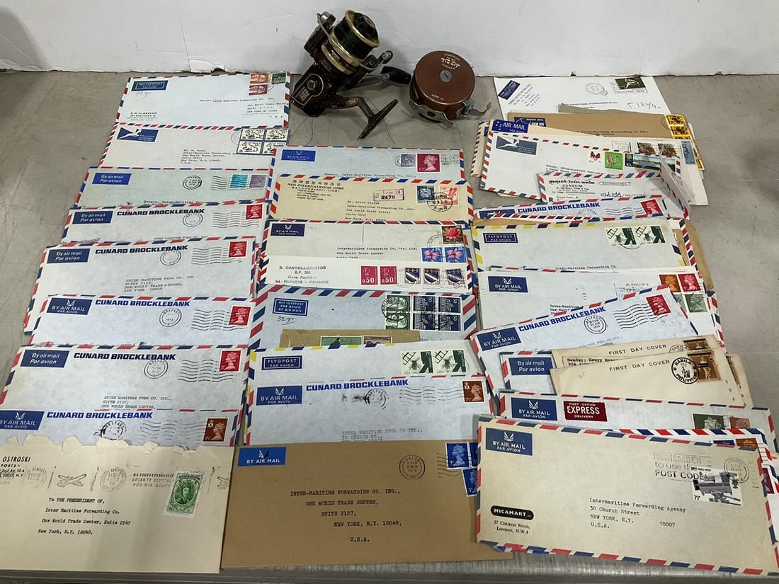 Vintage airmail and fishing reels: Vintage airmail and fishing reels