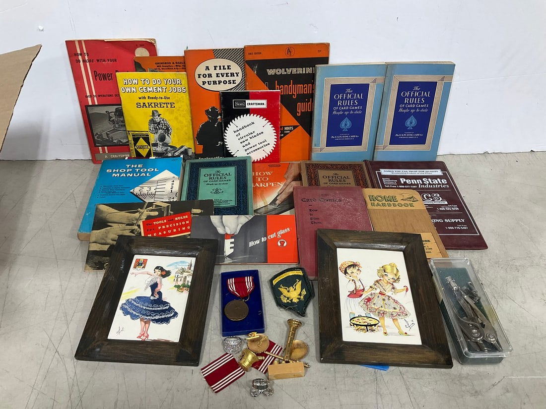 Vintage medallion, booklets, framed artwork, and more: Vintage medallion, booklets, framed artwork, and more