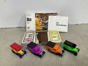 Vintage 22 dice games set and matchbox cars