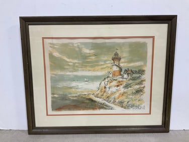 Framed and signed lighthouse art print(24.5in.x30.5in.)