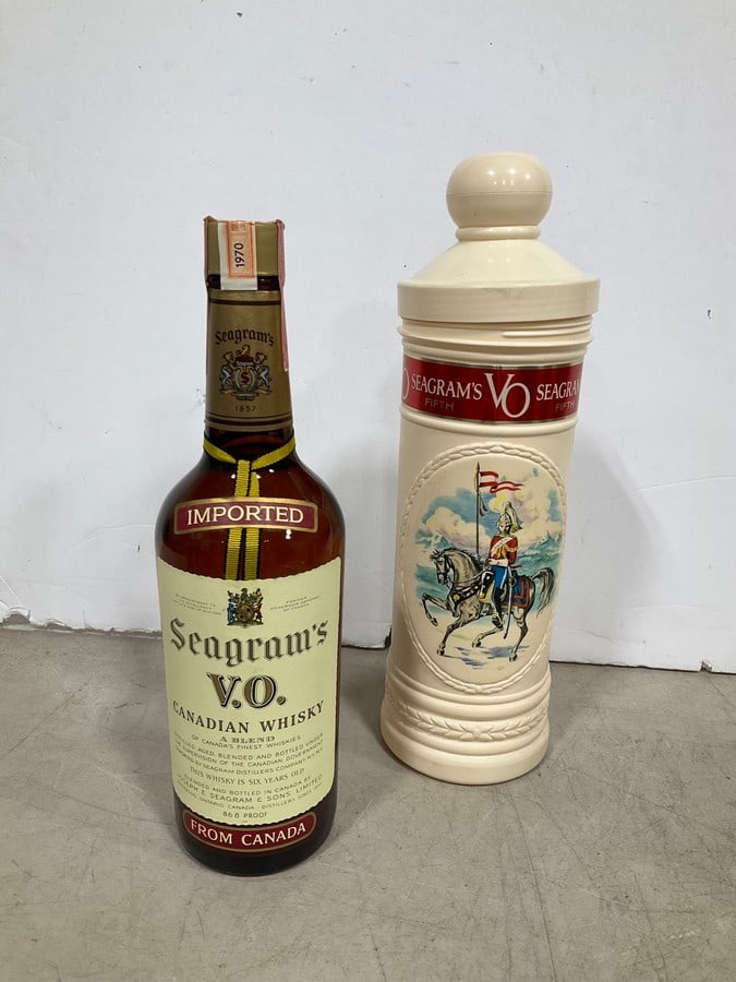 Seagrams 1970 V.O. Canadian Whiskey/6 year(750mL): Any contents in bottle is Free; You are bidding on the bottle & unbroken tax stamp
