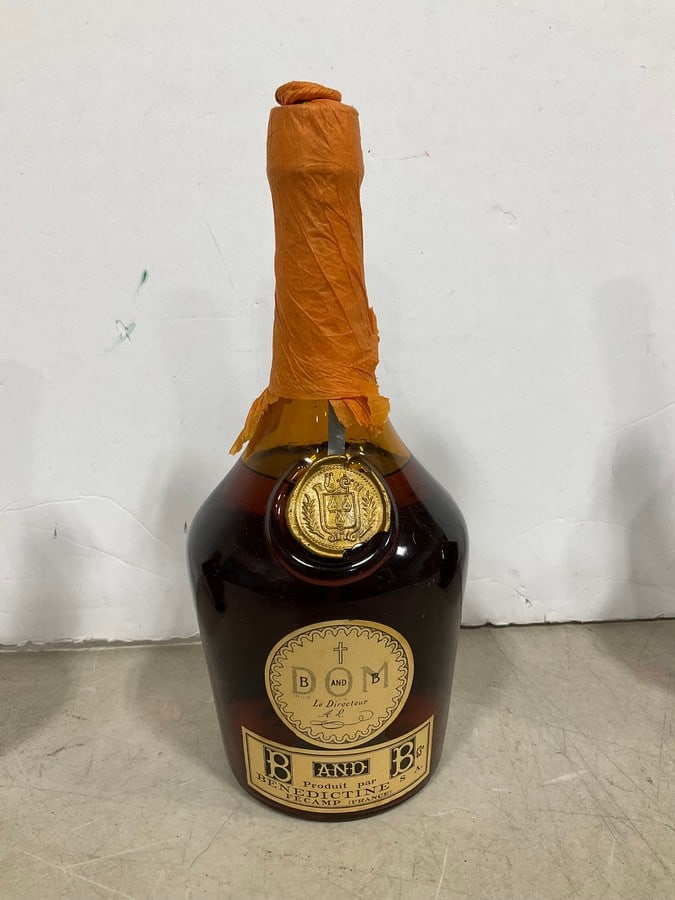 1980s DOM B&B(750mL): Any contents in bottle is Free; You are bidding on the bottle & unbroken tax stamp