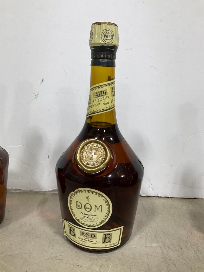 1980s DOM B&B(750mL): Any contents in bottle is Free; You are bidding on the bottle & unbroken tax stamp