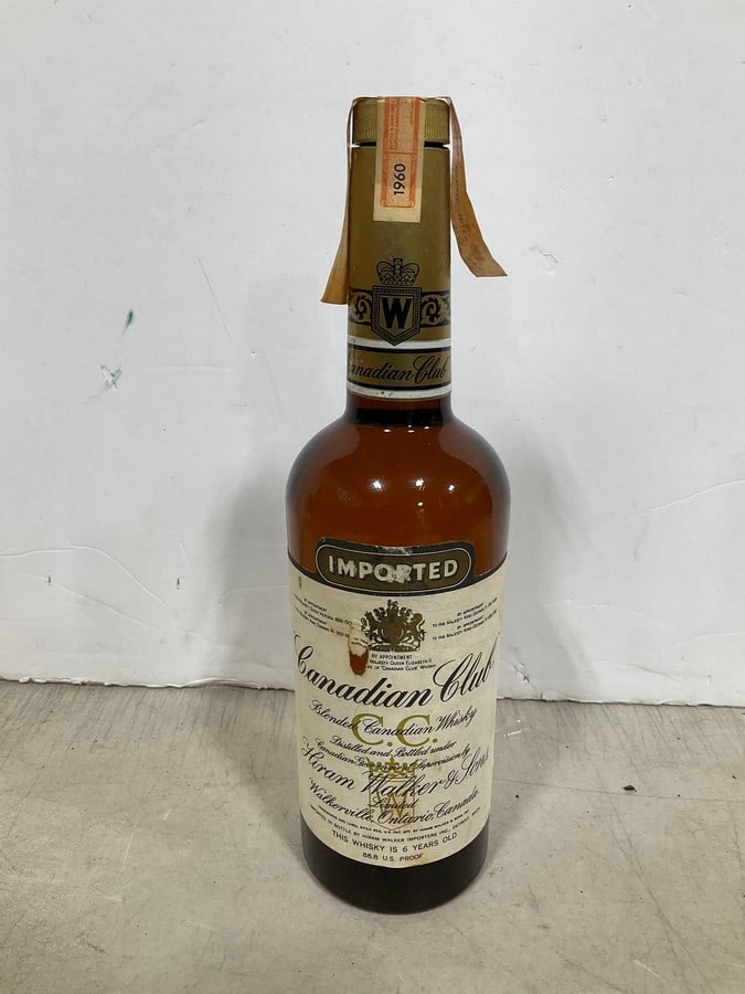 1960 Canadian Club Blended Whiskey/6 year sealed(750mL): Any contents in bottle is Free; You are bidding on the bottle & unbroken tax stamp