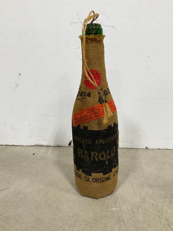 1974 Barolo dry red wine(750mL): Any contents in bottle is Free; You are bidding on the bottle & unbroken tax stamp