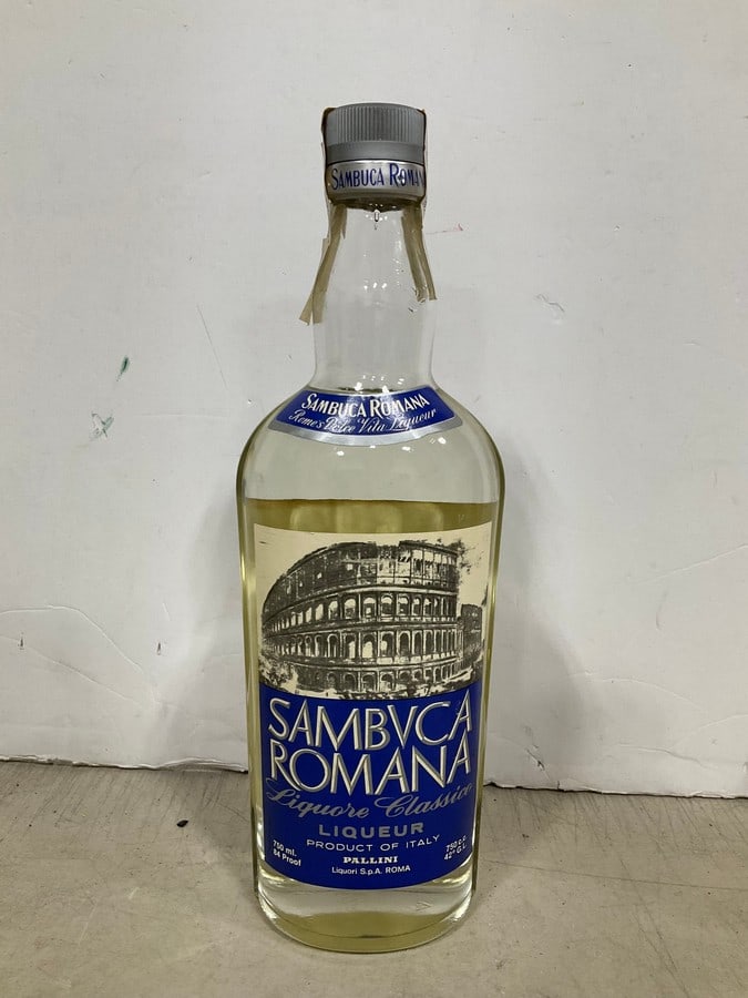 Sambuca Romana liqueur(750mL): Any contents in bottle is Free; You are bidding on the bottle & unbroken tax stamp