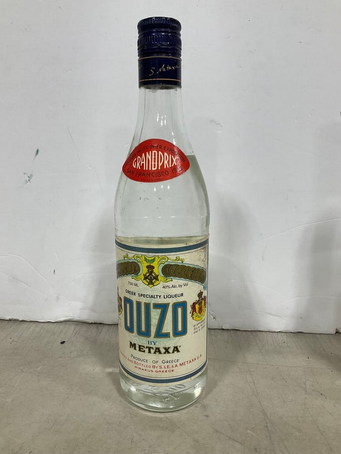 Ouzo by Metaxa liqueur(750mL): Any contents in bottle is Free; You are bidding on the bottle & unbroken tax stamp