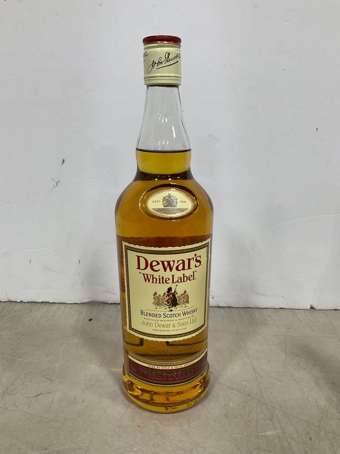 Dewar's White Label blended scotch whisky(1L): Any contents in bottle is Free; You are bidding on the bottle & unbroken tax stamp