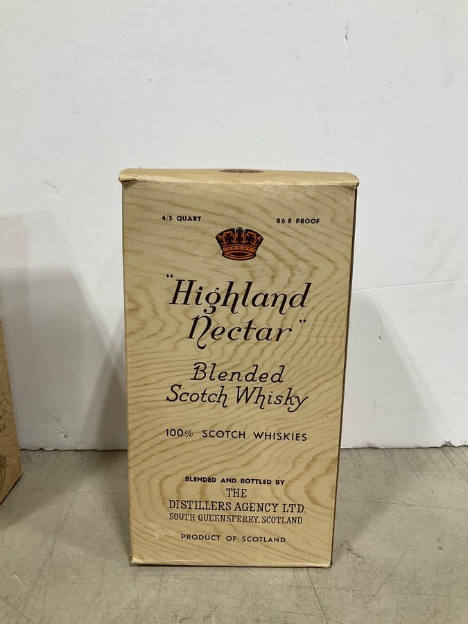 Highland Nectar blended scotch whisky new in box(4/5 quart): Any contents in bottle is Free; You are bidding on the bottle & unbroken tax stamp