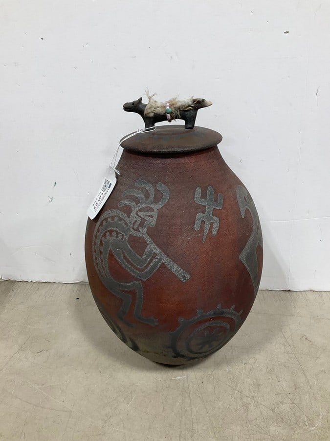 Rick Lowenkamp Native American Raku covered jar(14.5in.tall) (1 of 1)